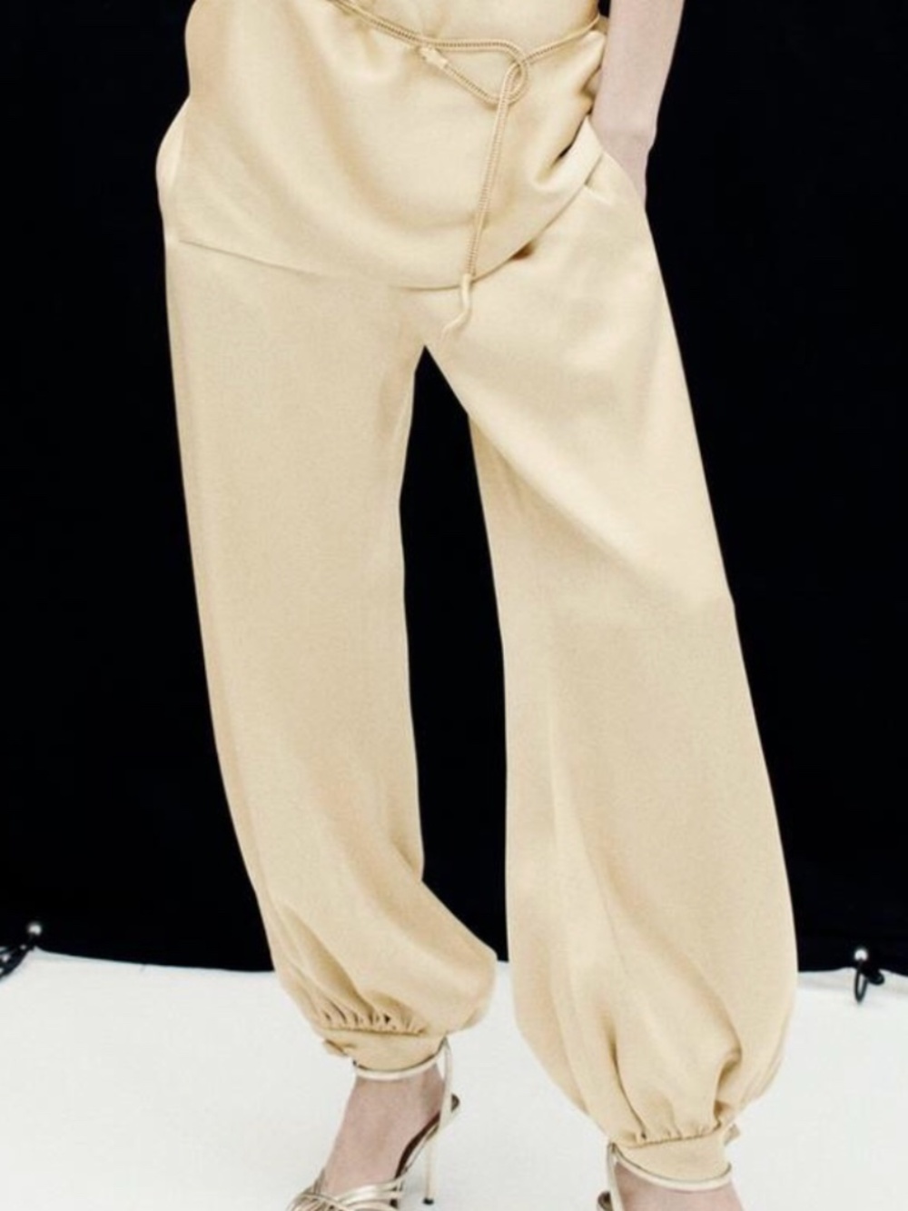 Zara Satin Baggy Pants Golden Cuffs Trendy Instagram Quiet Luxury Size Small